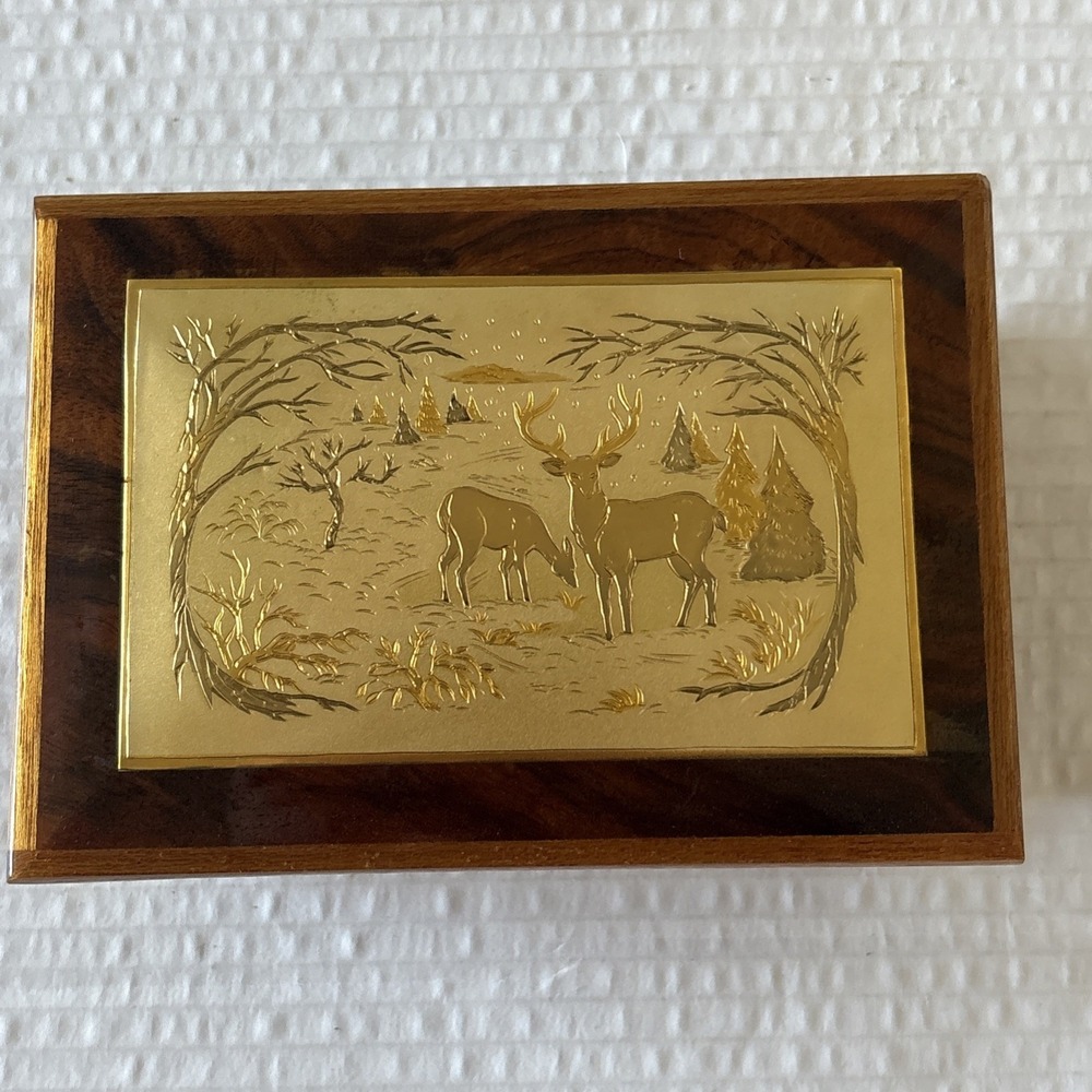 Vintage Reuge Wooden Music Box Red Felt Inside Plays White Christmas